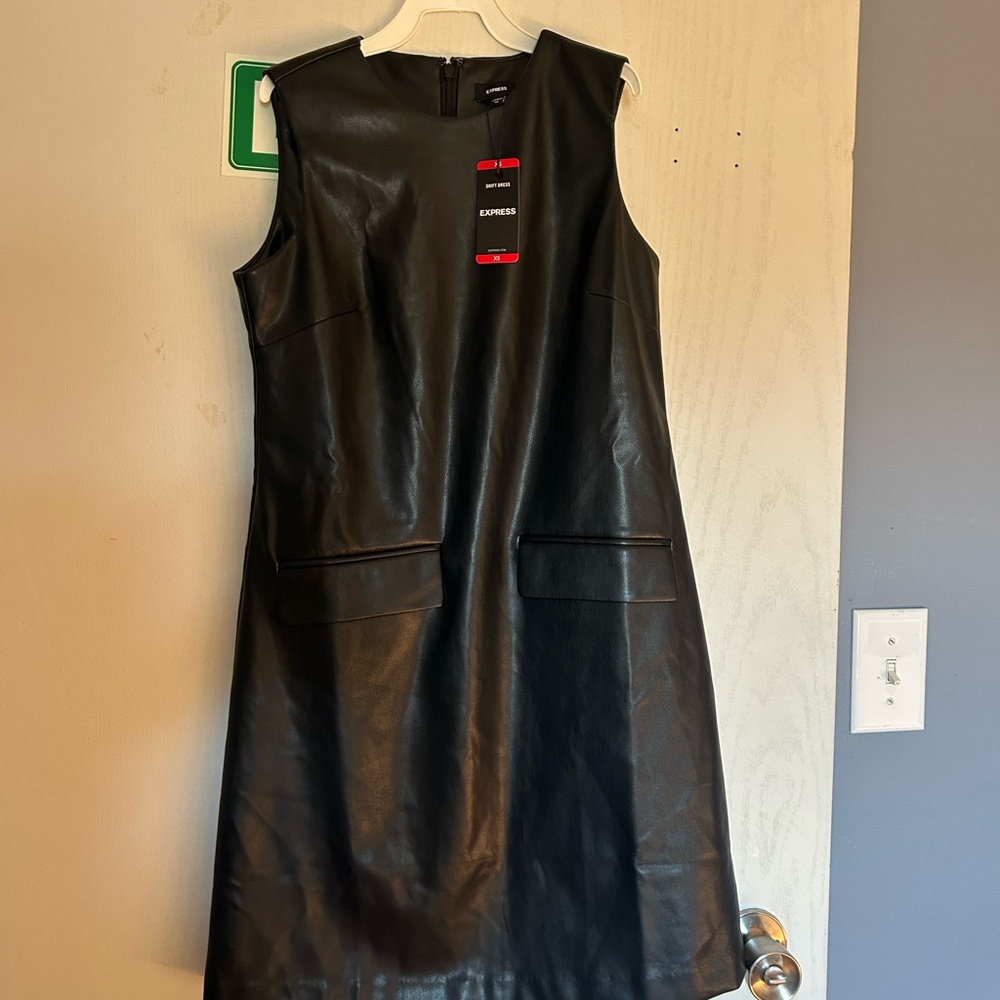 Express Black Faux Leather Midi Dress